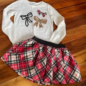 Girls skirt set plaid skirt with matching sweater